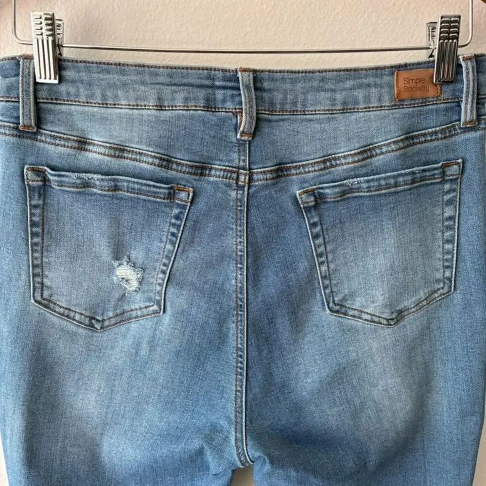 Simple Society Sneak Flare Jeans Women Size 9 Blue Distressed Knee High Rise Y2K - Picture 5 of 8